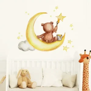 Детски стикер за стена Brown Bear Draws a Moon (1)