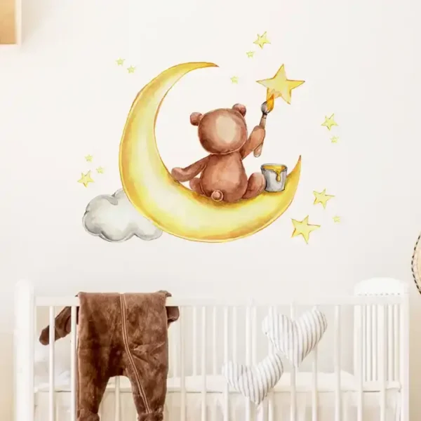 Детски стикер за стена Brown Bear Draws a Moon