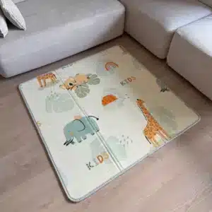 Килимче Makki 120x120 см – сафари животни, кант за завършен вид