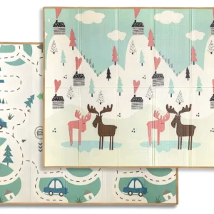 Бебешко килимче за игра Пастелни Еленчета – двулицево килимче с кант и премиум визия