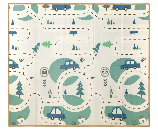 Двулицево килимче Пастелни Еленчета – страна с коли и пътища за детска игра
