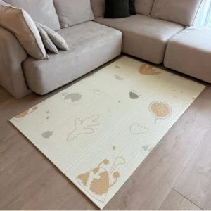 Бебешко килимче за игра Makki – Звезди и Листа, в неутрални бежови и златни тонове