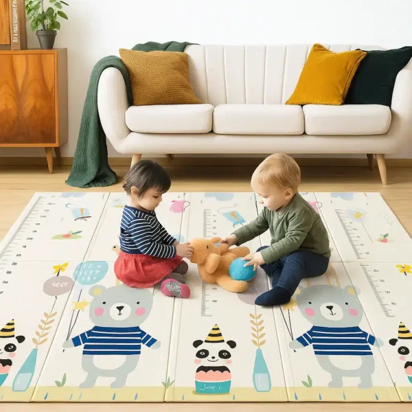 Килимче за игра за бебе 2 см дебело 180 х 200 размер Мече и Панди