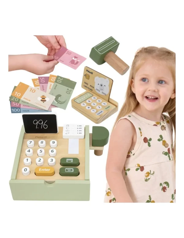 Дървена играчка касов апарат