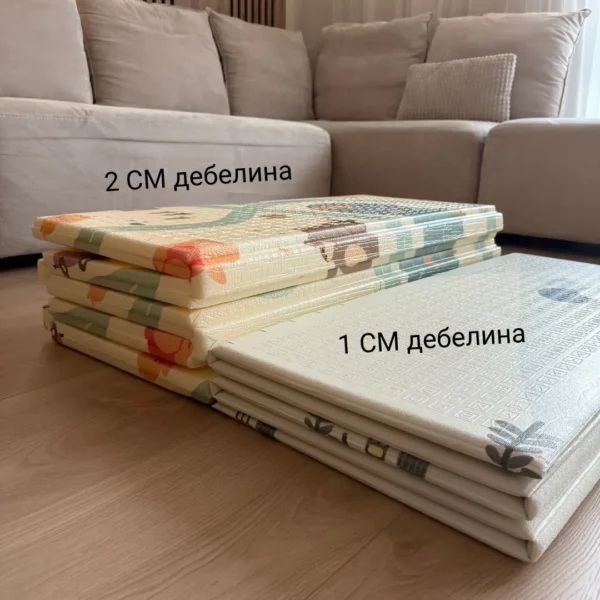 Сравнение между стандартно килимче 1 см дебелина и 2 см дебелина килимче за игра Makki