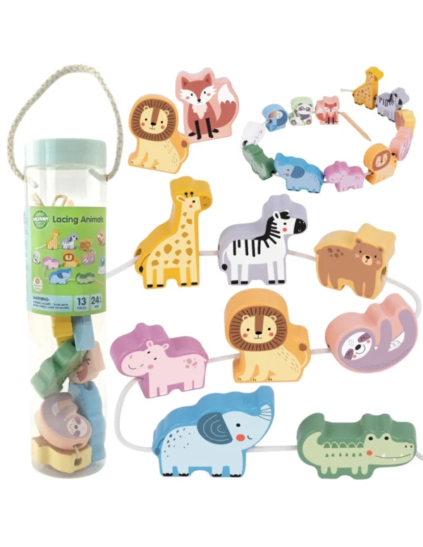 Дървена низанка с животни